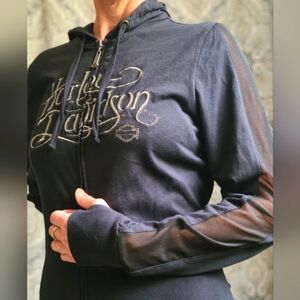 Size M Women's Harley-Davidson Lightweight Black Jersey Full-Zip Hoodie